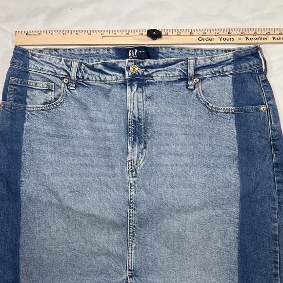 GAP Denim Midi Skirt Plus Size 18 / 34 Blue Light Wash Color Block Cotton Casual - Picture 6 of 13